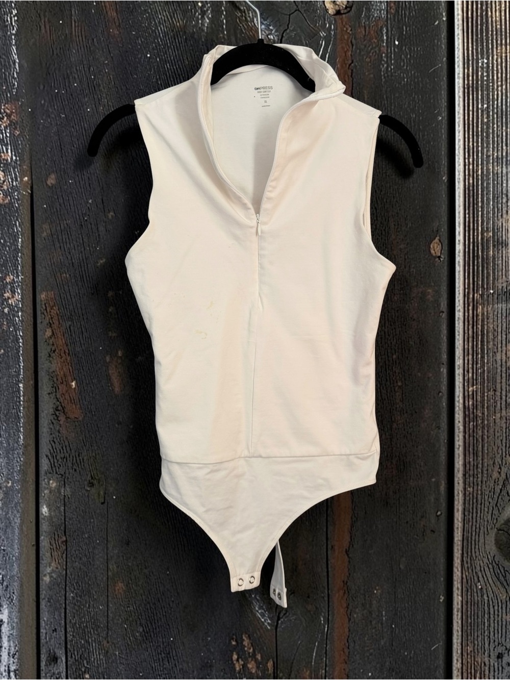 Express Body Contour Bodysuit XS White Zip Mock Neck Compression Top
